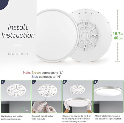 LightingWill 15.7 Inch LED Flush Mount Ceiling Light Fixture, 2800K Warm White, 3800LM, 32W, Flat Modern Round Lighting Fixture, 320W Equivalent White Ceiling Lamp for Kitchens, Bedrooms.etc.
