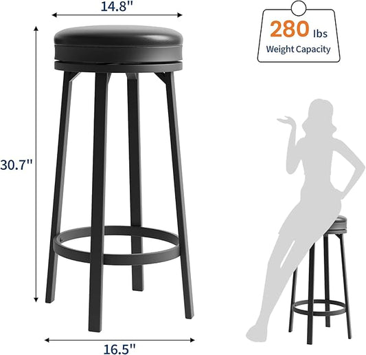 GAOMON 30 inch Swivel Bar Stools Set of 2, Counter Height Barstool with Footrest and PU Leather Upholstery, Metal Frame, Kitchen Barstools for Kitchen Island, Home Bar, Black