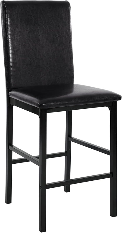 Counter Height Chairs Set of 4, Brown Faux Leather Dining Chairs, Black Metal Frame, Kitchen Island Chairs, 25" Seat Height, Industrial Style