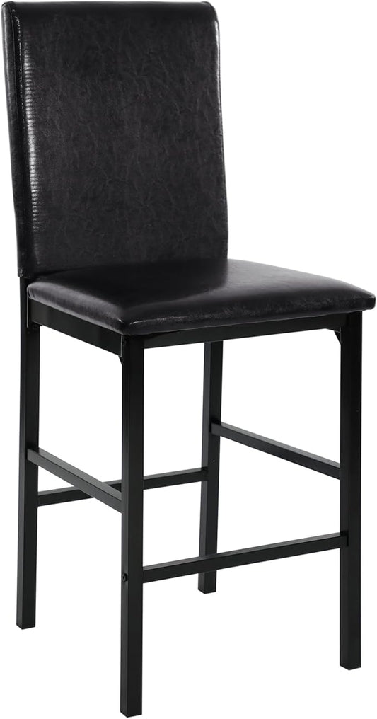 Counter Height Chairs Set of 4, Brown Faux Leather Dining Chairs, Black Metal Frame, Kitchen Island Chairs, 25" Seat Height, Industrial Style