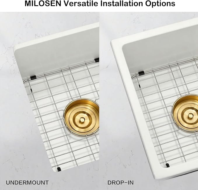 MILOSEN White Undermount Bar Sink, 13×15 Inch Small White Wet Bar or Prep Sink, 9 Inch Deep Granite Composite Outdoor Single Bowl Basin with Accessories, Small Quartz Sinks
