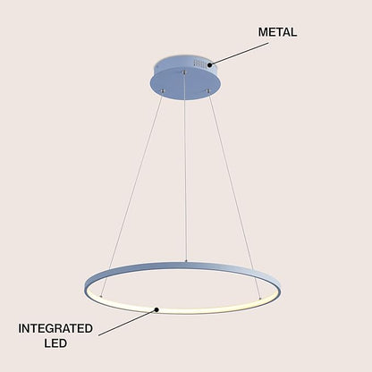 JONATHAN Y 23.75" Blue Modern Integrated LED Pendant Light, Dimmable Round Hoop Chandelier for Kitchen Island, Dining Room, Adjustable Height Metal Hanging Light (JYL7203D)