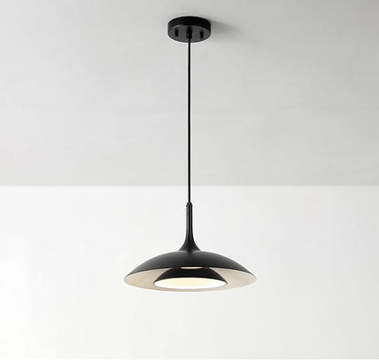 GLOBE Electric x Novogratz 67000104 14W LED Integrated Pendant Light Fixture, Glossy Black, Fabric Cord, Matte White Interior Shade, Dimmable, 800 Lumens, 3000K, 90 CRI, Living Room Pendant Light