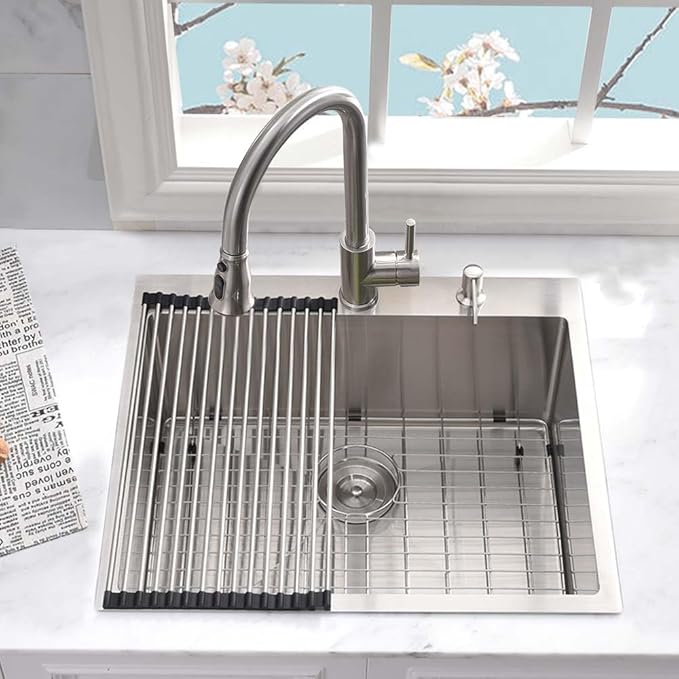 25 Inch Drop in Kitchen Sink-Wesliv 25x20 Stainless Steel Kitchen Sink Drop In Topmount 16 Gauge 10 Inch Deep Single Bowl Sinks with Dish Grid & Strainer