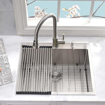 25 Inch Drop in Kitchen Sink-Wesliv 25x20 Stainless Steel Kitchen Sink Drop In Topmount 16 Gauge 10 Inch Deep Single Bowl Sinks with Dish Grid & Strainer