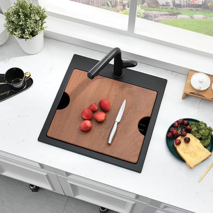 18 Inch Black Drop In Bar Sink Quartz-Bokaiya 18x18 Bar Sink Quartz Small Wet Bar Outdoor Rv Kitchen Sink Topmount Workstation Single Bowl Drop In Kitchen Sink with Cutting Board