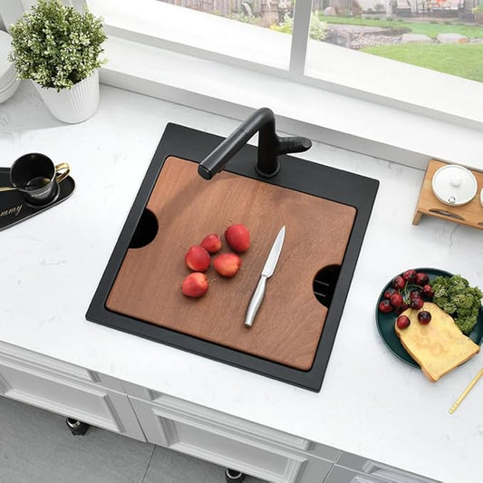 18 Inch Black Drop In Bar Sink Quartz-Bokaiya 18x18 Bar Sink Quartz Small Wet Bar Outdoor Rv Kitchen Sink Topmount Workstation Single Bowl Drop In Kitchen Sink with Cutting Board