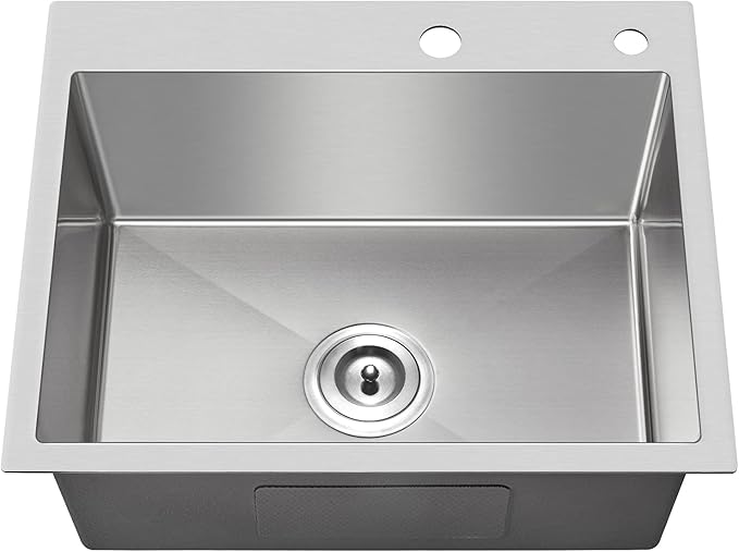MENATT 20-inch Drop in Kitchen Sink, SUS304 Stainless Steel Top-Mount Handmade Kitchen rv Sink, Single Bowl Sink with Basket Strainer, 20"*16"*9" (Brushed)