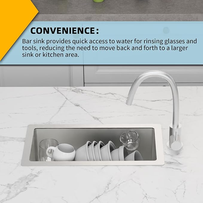 Kitchen And Bar Sink,10x18 Inch Stainless Steel Drop In Single Bowl Undermount RV Prep Small Kitchen&Bar Sink Ideal Choice For Small Space Come With Bottom Grid,Soap Mat And Drain Assembly