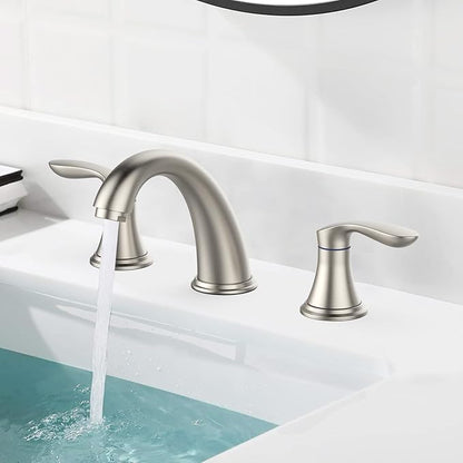 Bathroom Sink Faucet, Faucet for Bathroom Sink, Widespread Brushed Nickel Bathroom Faucet 3 Hole with Stainless Steel Pop Up Drain and cUPC Lead-Free Hose - (Brushed Nickel)
