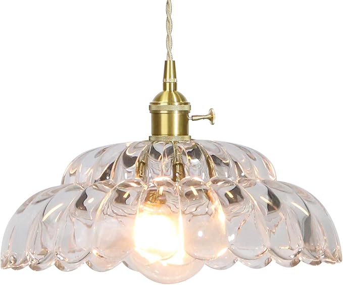 Glass Pendant Light Vintage Light Fixtures, Clear Glass Pendant Lights Kitchen Island, Hanging Pendant Lights with Brass Gold Metal for Dining Room Bedroom Foyer Entryway Hallway