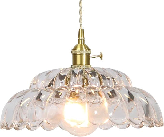 Glass Pendant Light Vintage Light Fixtures, Clear Glass Pendant Lights Kitchen Island, Hanging Pendant Lights with Brass Gold Metal for Dining Room Bedroom Foyer Entryway Hallway