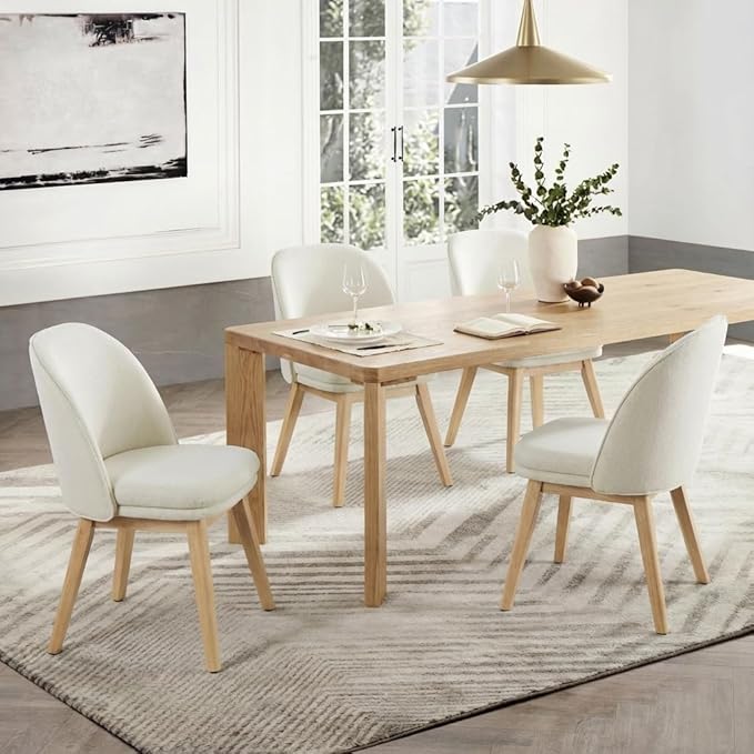 KISLOT Wooden Dining Chairs Set of 2, Fabric Upholstered Modern Dining Room Chairs with Double-Layer Thick Seat Cushion & Ergonomic Backrest for Restaurant, Kitchen and Café, Beige