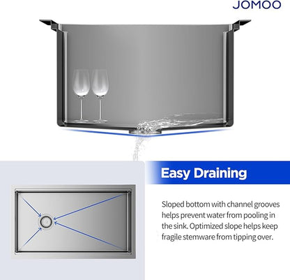JOMOO 32‑Inch Nano‑Coated Stainless Steel Workstation Sink, 10″ Deep Single Bowl Undermount Kitchen Sinks, Handmade Topmount Sink Set with Accessories for Kitchen, Bar & RV
