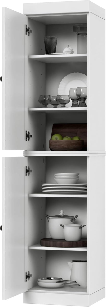 Palace Imports Solid Wood Pantry Cabinet - Tall Narrow Storage Cabinet with Raised Panel Doors - 16.5" W x 71.5" H - White, Kitchen Cupboard, Adjustable Shelves, 100% Eco-Friendly Wood, Modular