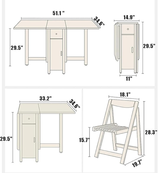 Solid Wood Folding Dining Table,Expandable Drop Leaf Island Kitchen Table with Drawers,Rectangular Dining Table Small Space Foldable Table with Wheels,No Chairs(51" W x 34.5" D x 29.5" H, Glod Brown)