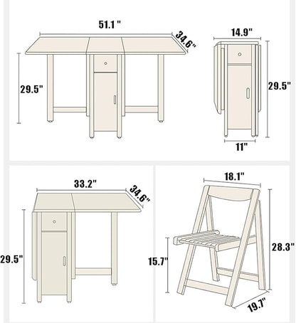 Solid Wood Folding Dining Table,Expandable Drop Leaf Island Kitchen Table with Drawers,Rectangular Dining Table Small Space Foldable Table with Wheels,No Chairs(51" W x 34.5" D x 29.5" H, Black)