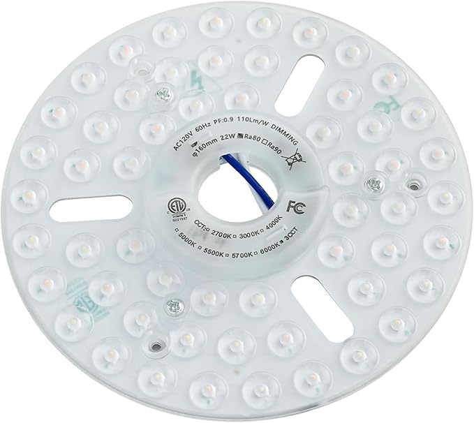 22W 6.3'' LED Retrofit Light Kit for Ceiling Fan Light Replacement Panel PCB Color Temperature Adjustable 3000K 4500K 6000K 2420LM 120V CRI90 Dimmable