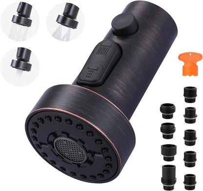 Pull Down Faucet Head Replacement: 3-Function Kitchen Faucet Head with 9 Adapters - Oil Rubbed Bronze Kitchen Sink Spray Replacement Compatible with Moen, Delta, American Standard Faucets