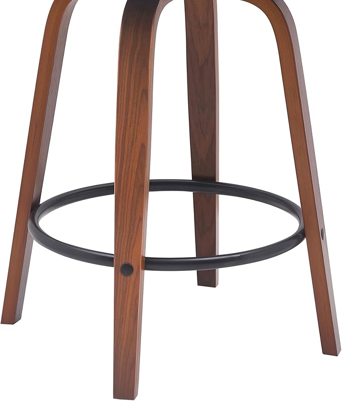 Armen Living Diana 26" Seat Height Mid Century Modern Swivel Walnut Wood Bar Stool for Kitchen Island Counter in Gray Faux Leather