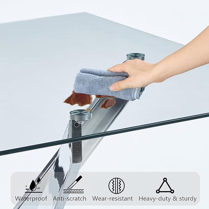 35.43'' Square Glass Dining Table,Modern Kitchen Table for 2-4 People,Dining Room Table with Tempered Glass Top and Metal Legs for Kitchen Apartment
