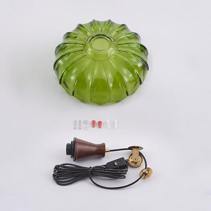YLONG-ZS Vintage Plug in Pendant Light, Boho Hanging Lamp Plug in Pulley Green Glass Pendant Lamp, Modern Walnut Color Wood Hanging Light for Kitchen Island, Bedroom, Dining Room, Living Room