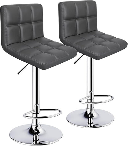ERGOSEAT Bar Stools Set of 2, Armless Adjustable Swivel Barstools with Back, Double Needle PU Leather Counter Height Bar Stools for Kitchen Island, Grey