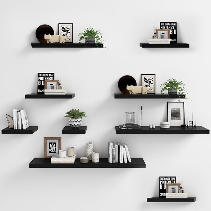 WELLAND 36 inch Black Mission Floating Shelves for Wall, Bathroom Wall Mount Shelves, Wood Modern Display Shelves, Book Shelves,for Bedroom,Living Room and Kitchen