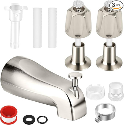 2 Piece Bathtub Shower Knob Replacement, with Diverter Bath Tub Spout Kit, Hot and Cold Faucet Knobs Compatible with Price Pfister Verve Tub Shower (Brushed Nickel)