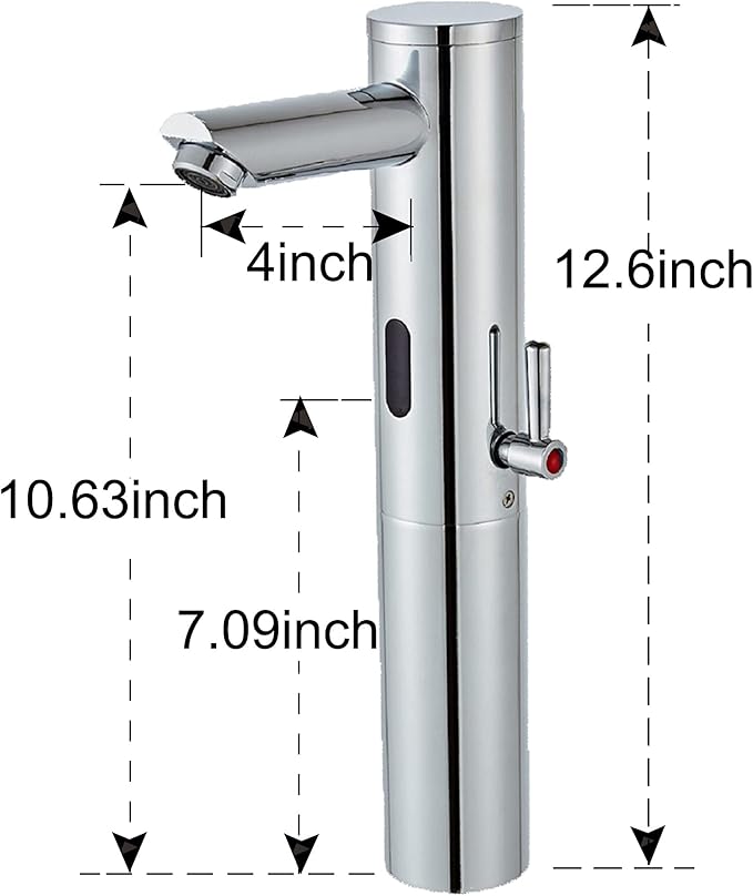 Automatic Touchless Bathroom Sink Faucet Tall Body Motion Activated Sensor Hands Free Commercial Brass Faucets Adjustable Cold Hot 1 Hole Single Handle Basin Vessel Auto Water Mixer（Chrome）