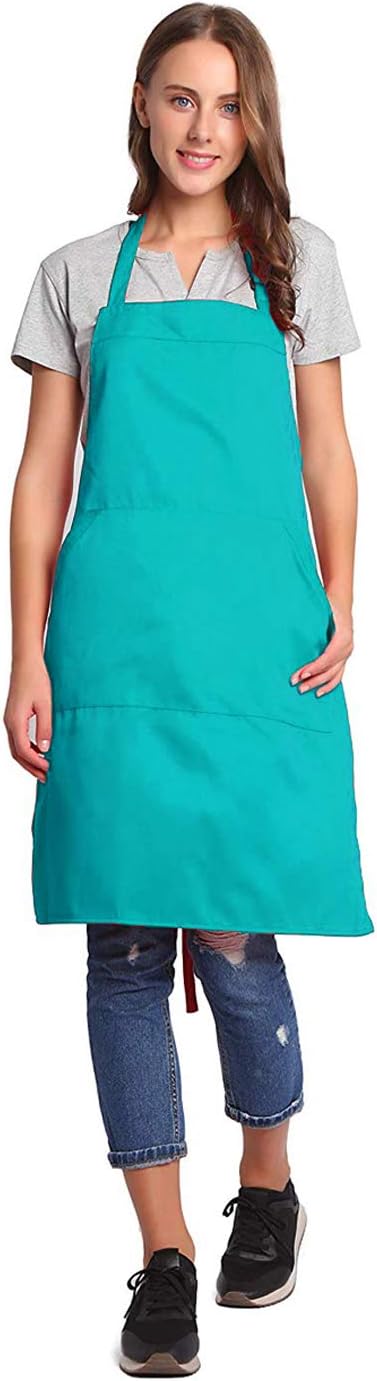 BIGHAS Adjustable Bib Apron with Long Ties for Women Men 18 Colors Chef Kitchen Cooking