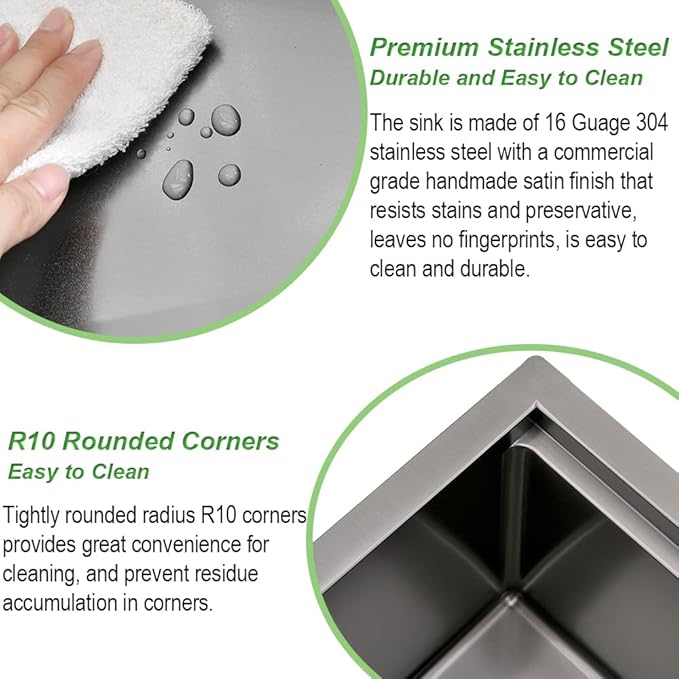 33 Black Undermount Kitchen Sink, 33x19 Stainless Steel Workstation Kitchen Sink with Offset Drain 16 Gauge Single Bowl Deep Basin