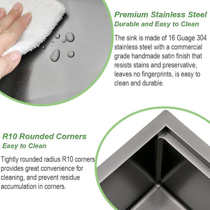 33 Black Undermount Kitchen Sink, 33x19 Stainless Steel Workstation Kitchen Sink with Offset Drain 16 Gauge Single Bowl Deep Basin