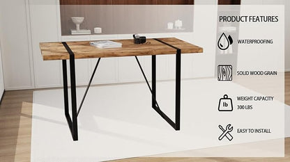 55" Stain-Resistant Dining Table, Kitchen Table with Metal Legs, Dinner Tables with Stable Frame for Dining Room & Living Space, Wood