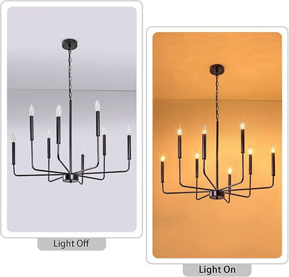 Black Chandelier, 8-Light Farmhouse Chandeliers for Dining Room Lighting Fixtures Hanging, Industrial Modern Farmhouse Chandelier for Bedroom, Foyer, Kitchen, Kitchen, Living Room, Entryway