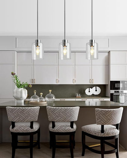 Chrome Pendant Lights Kitchen Island - Clear Glass Pendant Light Fixture Multiple Stems Rods 3 Units 12 Inch 3 Units 4 Inch (1 Pack Chrome Downrod)