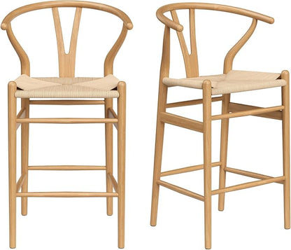 Modern Dining Chairs with Natural Weave Seat - Sturdy Construction Bar Stools for Kitchen Island, Versatile Use in Dining Room and Bedroom, Stylish Simple Design Comfortable Fully Assembled,Natural-Ra