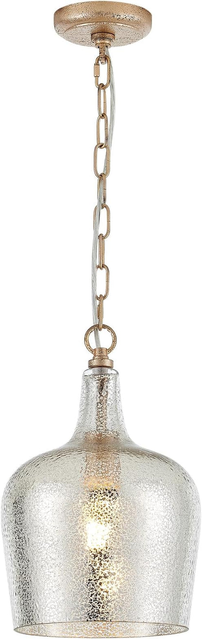 10” Large Silver Plated Hammered Glass Pendant Light Industrial Dome Modern Pendant Lighting Fixtures for Kitchen Island Dining Room Hallway, UL Listed