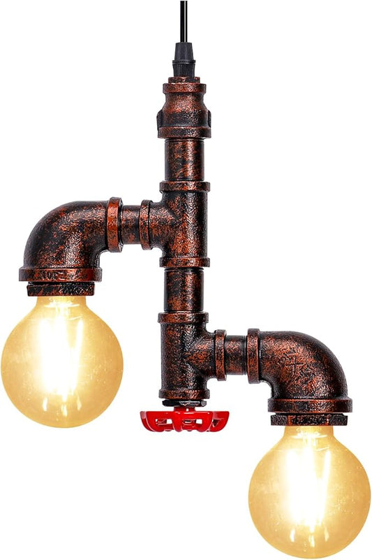 Kawell Vintage Pendant Light Fixtures Industrial Retro Ceiling Chandelier Creative Water Pipe Hanging Light Fixtures Art Deco Iron E26 60W Max for Bedroom Cafe Bar Restaurant Kitchen, Rust Color