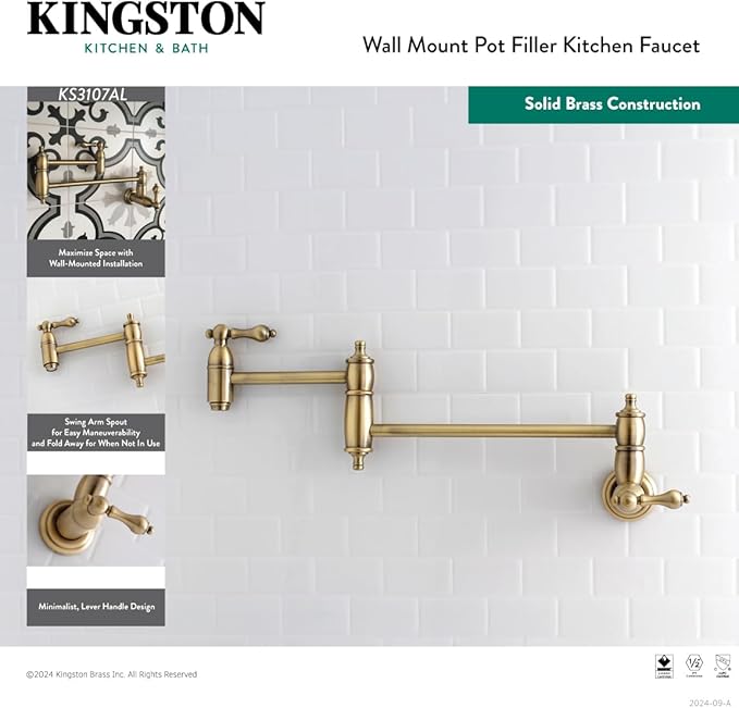 Kingston Brass KS3108AL Restoration Pot Filler, Brushed Nickel,8-1/8-Inch Spout Height