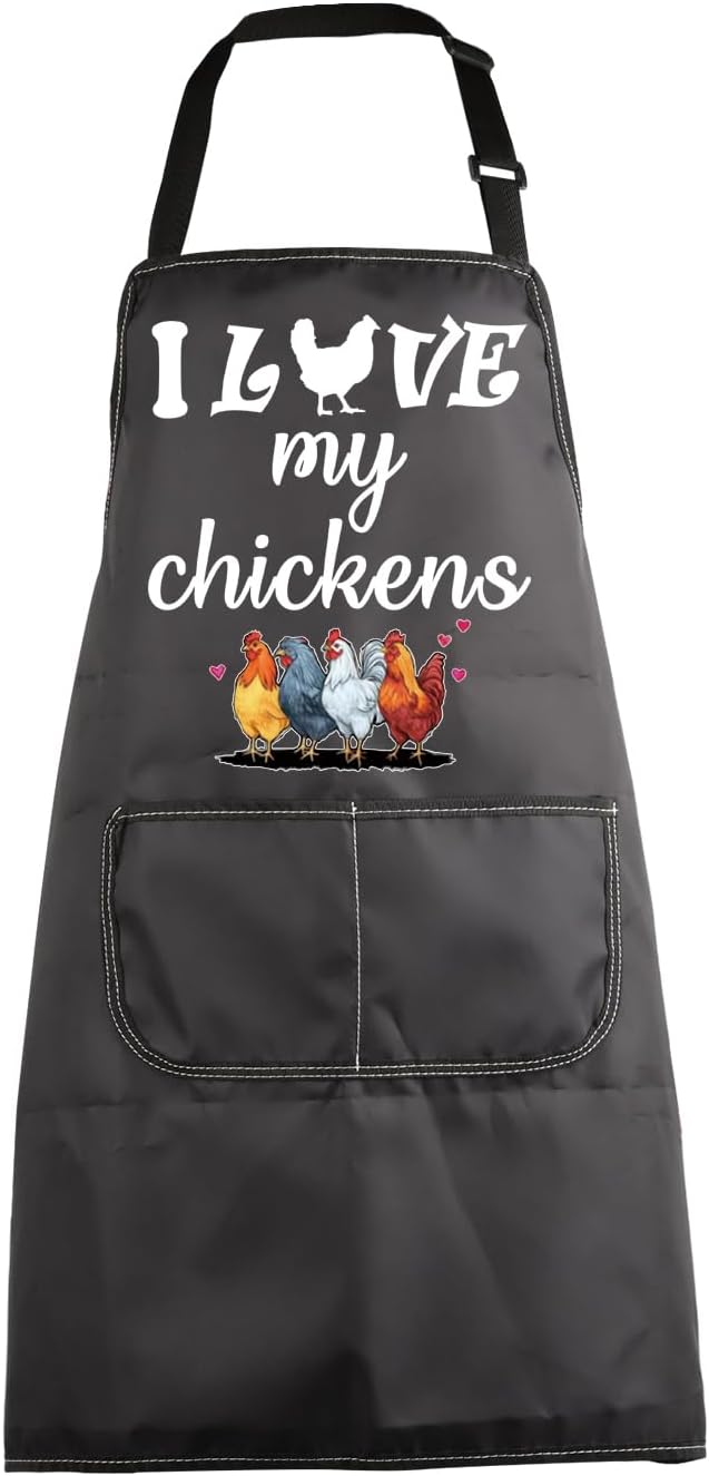 MBMSO Funny Chicken Aprons I Love My Chickens Gifts for Chicken Lover Chicken Farmer Gifts for Chicken Lady Farmhouse Apron