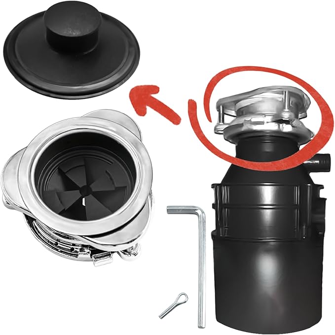 Garbage Disposal Flange Kit with Stopper for InSinkErator,3 Bolt Mount Stainless Steel Kitchen Sink Flange Parts and Stopper Compatible with InSinkErator Models Garbage Disposal(110mm)