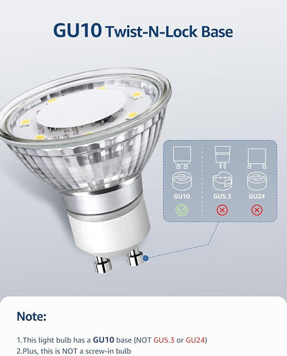 Lepro Non-Dimmable GU10 LED Light Bulbs, 2700K Soft Warm Light GU10 Bulb Replacement for Recessed Track Lighting, 4W LED Bulbs with 100°Flood Beam for Kitchen, Range Hood, Living Room, Bedroom, 3 Pack