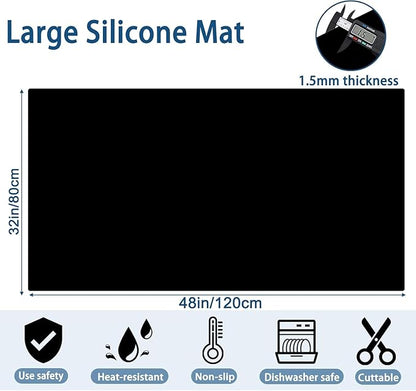 48''x32''(120cmx80cm) Large Silicone Mat for Kitchen Counter, 1.5MM Non-Slip Heat Resistant Countertop Protector, Waterproof Silicone Craft Mat for Kitchen Island, Dark Gray