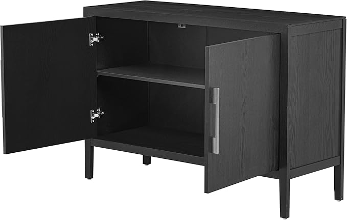 Merax Wood Farmhouse Buffet Sideboard with Metal Handles and 2 Doors, Coffee Bar Storge Cabinet Console Table for Living Room Bedroom Kitchen Hallway New Black