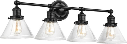 Design House Augustin Vanity Light, 4-Light, Seeded Glass Warm Glow, Dimmable, Up/Down Glow, Easy Installation, E26 Socket, Black, 34.9 in L x 8.3 in D x 11.1 in H, 589044-BLK