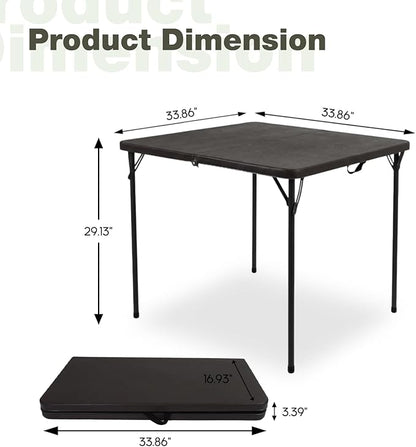 34" Square Folding Table for 4 Person, 330lbs Weight Capacity Foldable Table with HDPE Tabletop & Heavy-Duty Steel Legs, Portable Picnic Table for Indoor Outdoor Parties, Camping, Coffee Woodgrain
