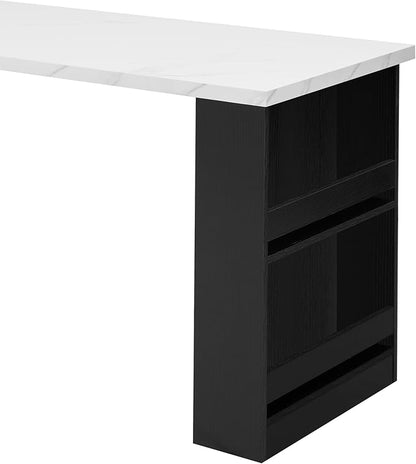 Ball & Cast 83" Kitchen Island with Extendable Dining Table,2-Tone Kitchen Table W/Double-Sized Storage,Power Outlet,Kitchen Islands W/ 2 Storage Drawers & 2 Side Open Shelves,for 4-6 Person,Black