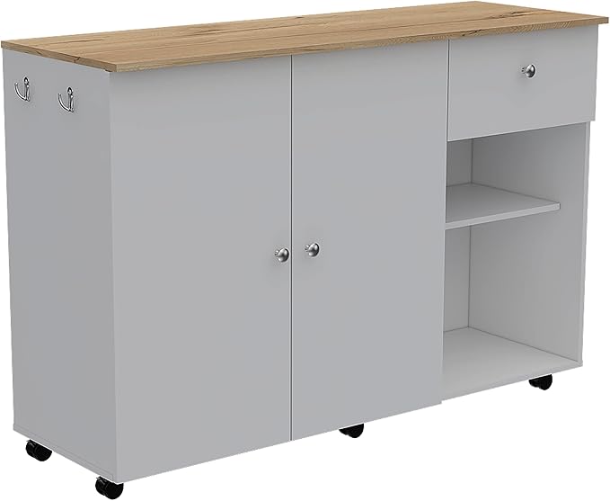 GOWE 2 Piece Kitchen Set, Kitchen Island Cart + 150 Wall Cabinet Glass, White/Light Oak
