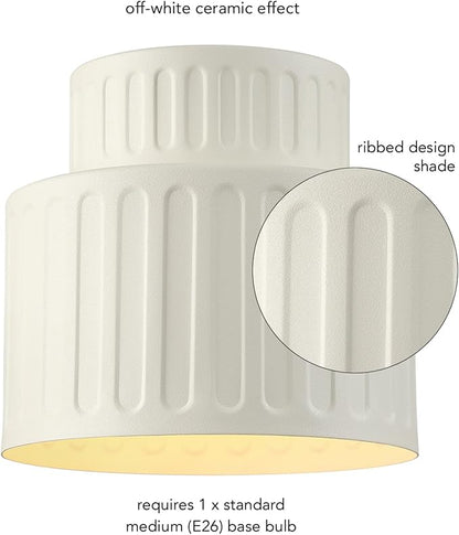 GLOBE Electric 66000135 1-Light Flush Mount Ceiling Light, Ceramic Effect Shade, Matte Off-White, Ribbed, Home Improvement, Dining Room, Kitchen